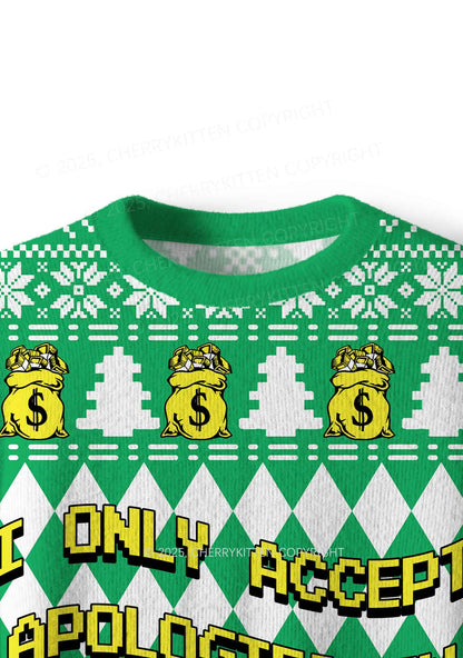 I Only Accept Apologies In Cash Y2K Christmas Knit Sweatshirt Cherrykitten
