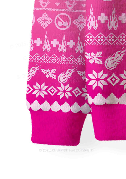 Pink Freak Y2K Christmas Knit Sweatshirt Cherrykitten