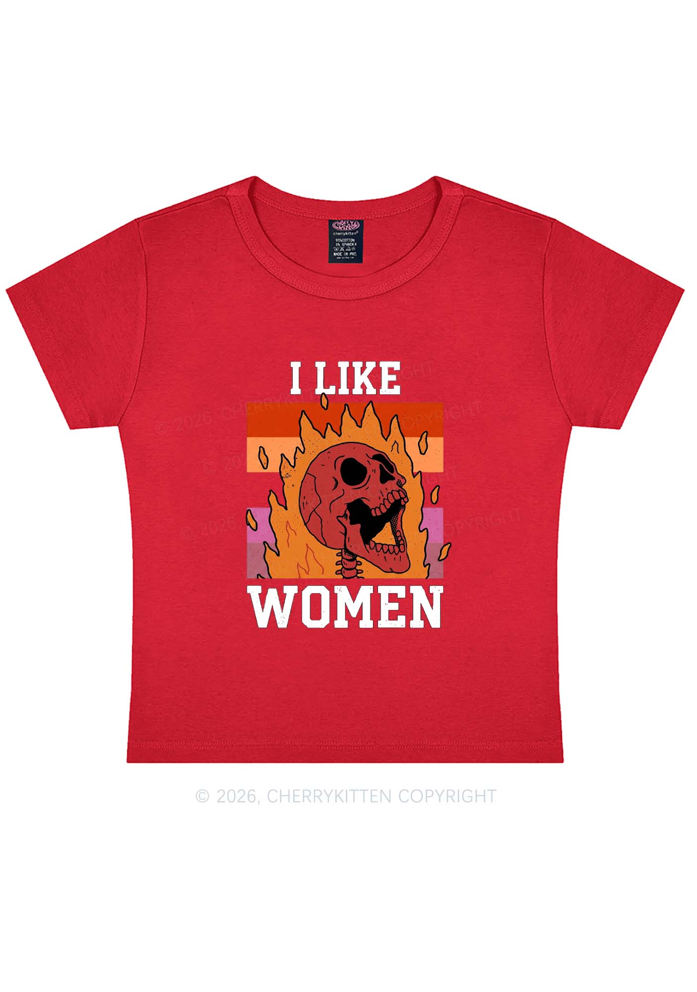 I Like Women Skull Pride Y2K Baby Tee Cherrykitten