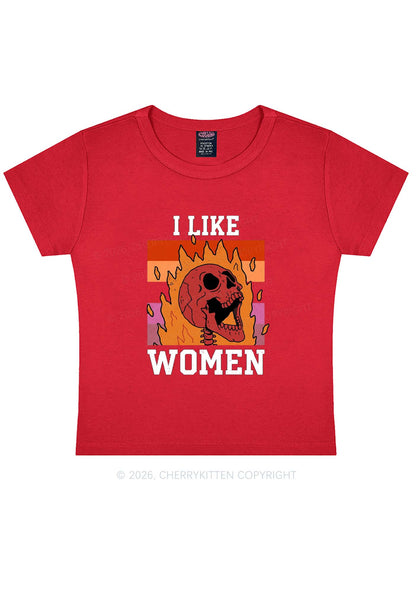 I Like Women Skull Pride Y2K Baby Tee Cherrykitten