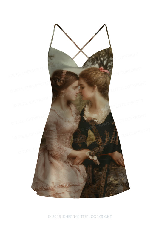 Whispers Girls Pride Y2K Print Satin Cowl Neck Slip Dress Cherrykitten