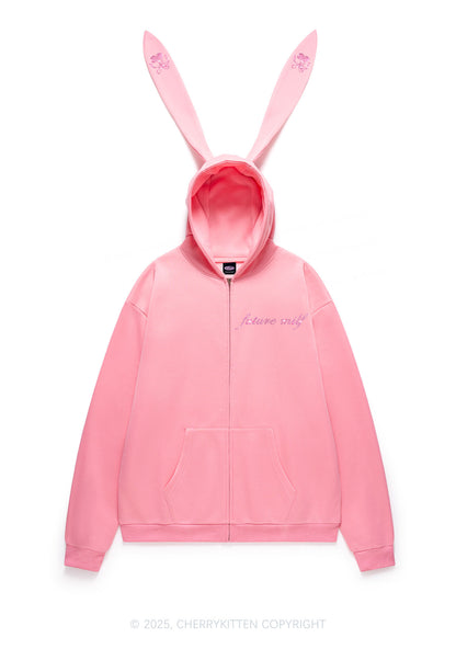 Rhinestone Future Mxxf Y2K Bunny Ear Zip Hoodie Cherrykitten
