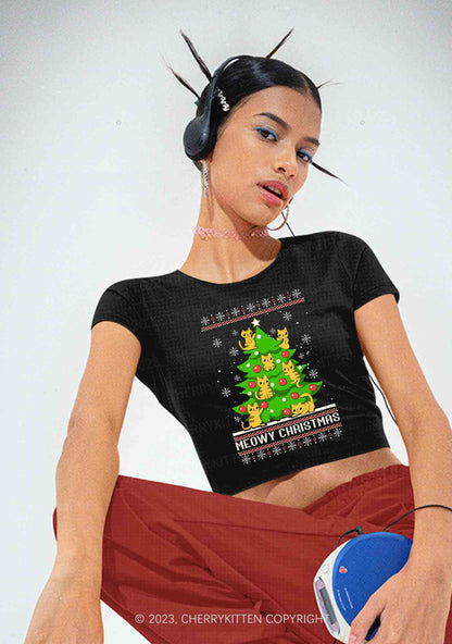 Snowflake Meowy Christmas Tree Y2K Baby Tee Cherrykitten
