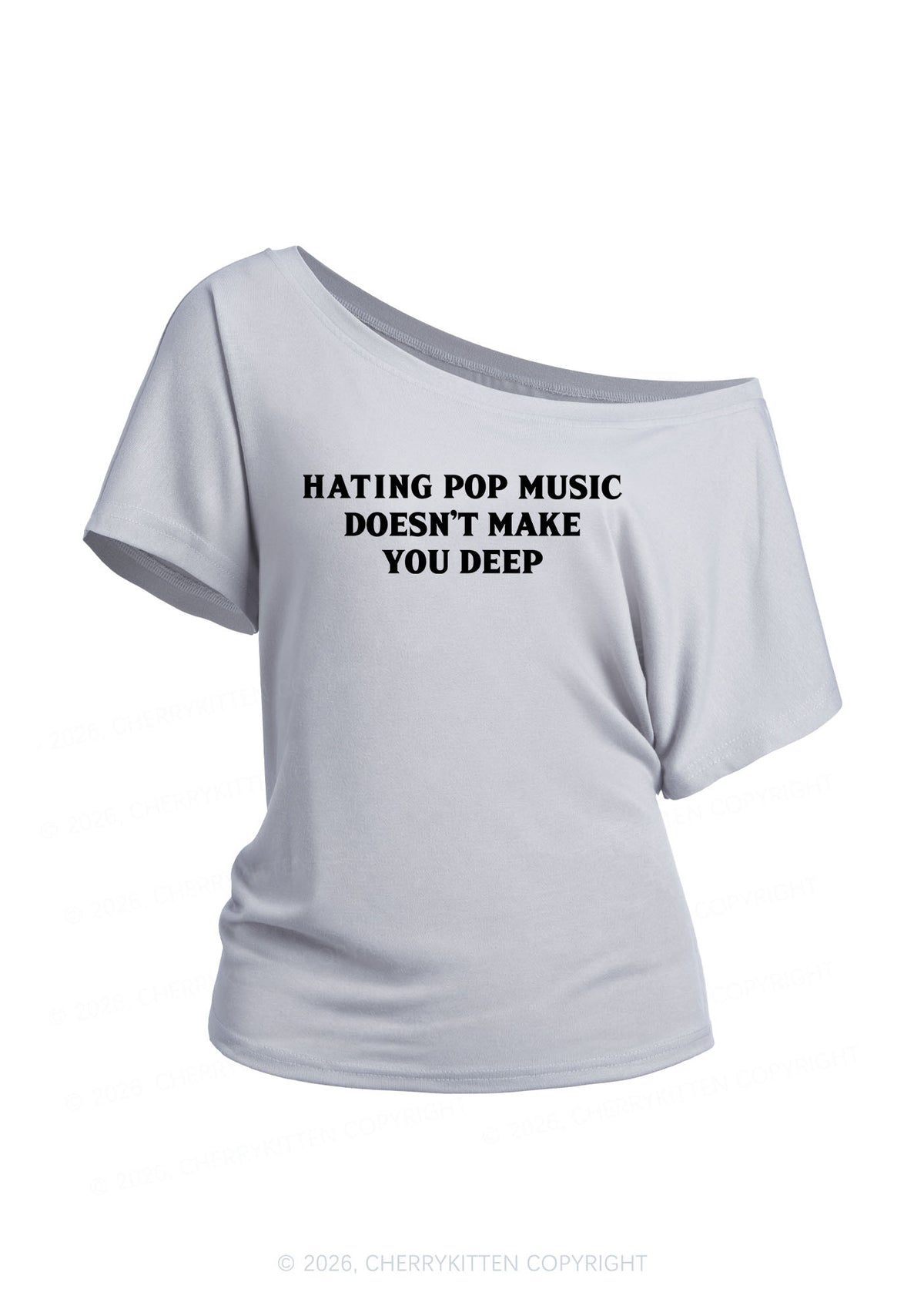 Hating Pop Music Y2K Off Shoulder Tee Cherrykitten