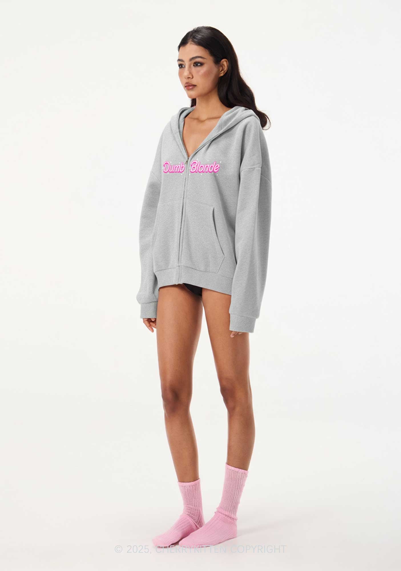 Dumb Blonde Y2K Bunny Ear Zip Hoodie Cherrykitten