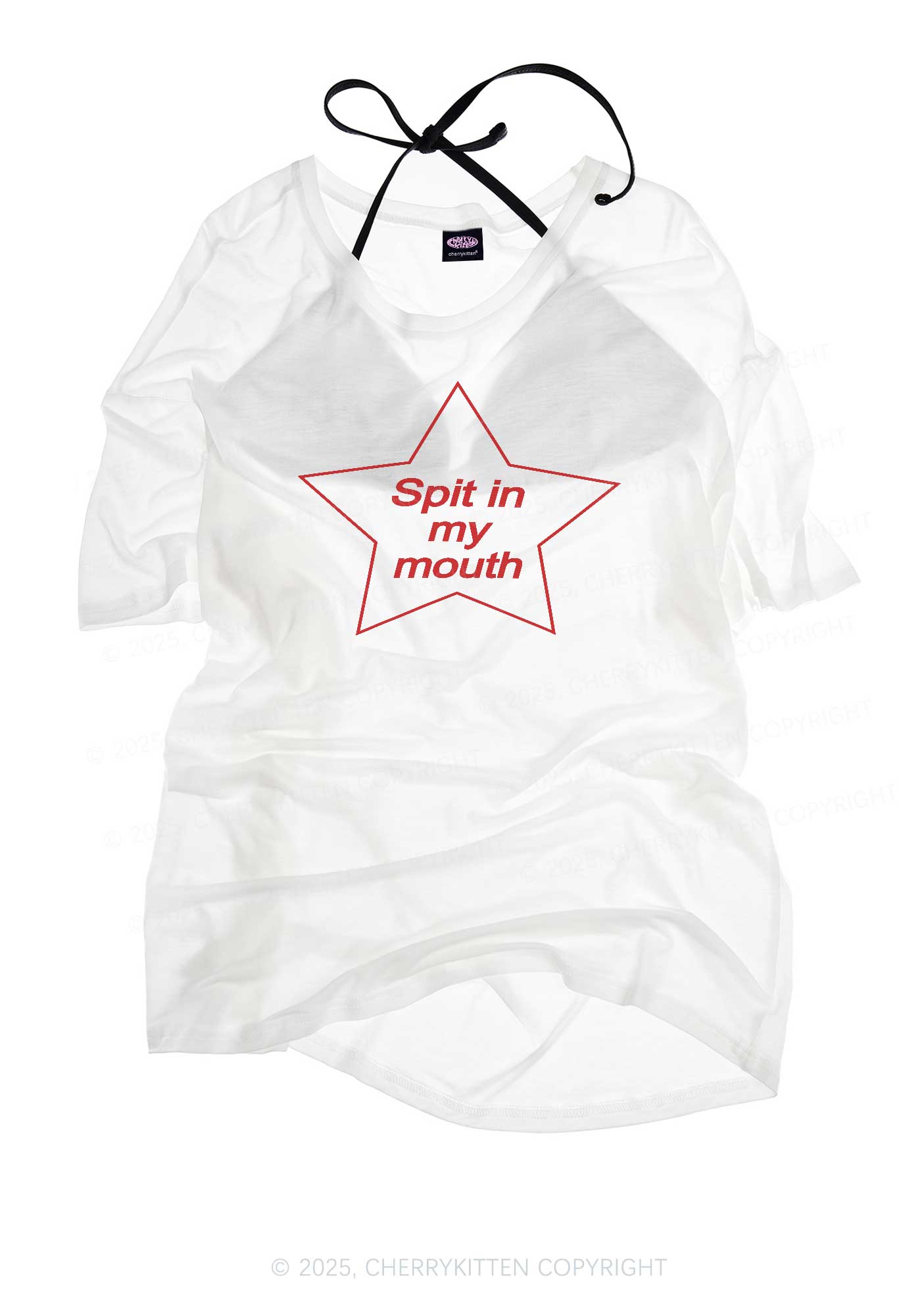Spit In My Mouth Y2K Sheer Boyfriend Tee Cherrykitten