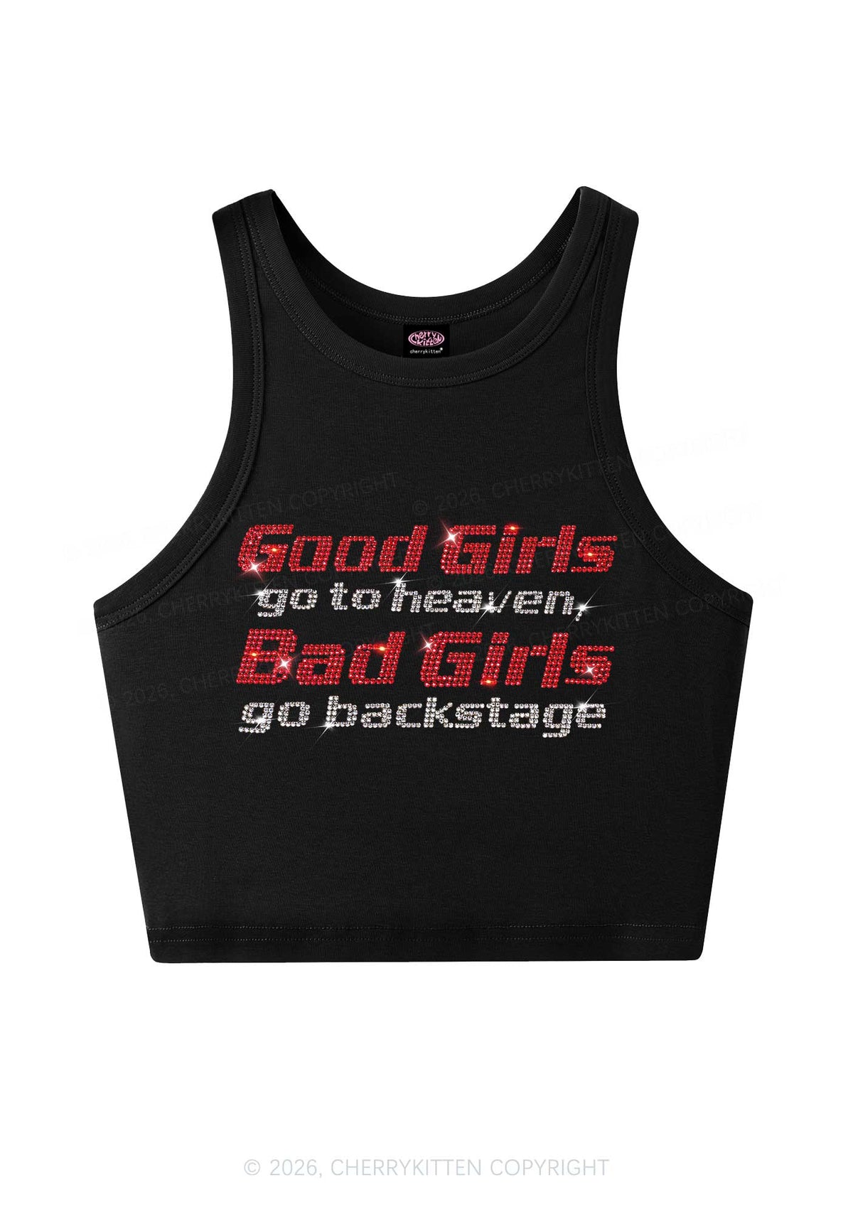 Rhinestone Bad Girls Go Backstage Y2K Crop Tank Top Cherrykitten