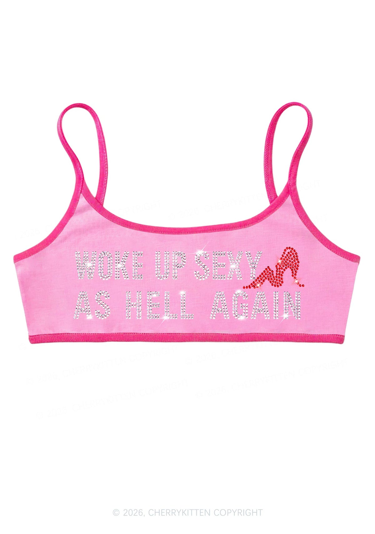 Rhinestone Woke Up Sexy Y2K Super Crop Cami Cherrykitten