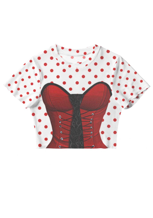 Dots Red Corset Y2K Mesh Crop Top Cherrykitten