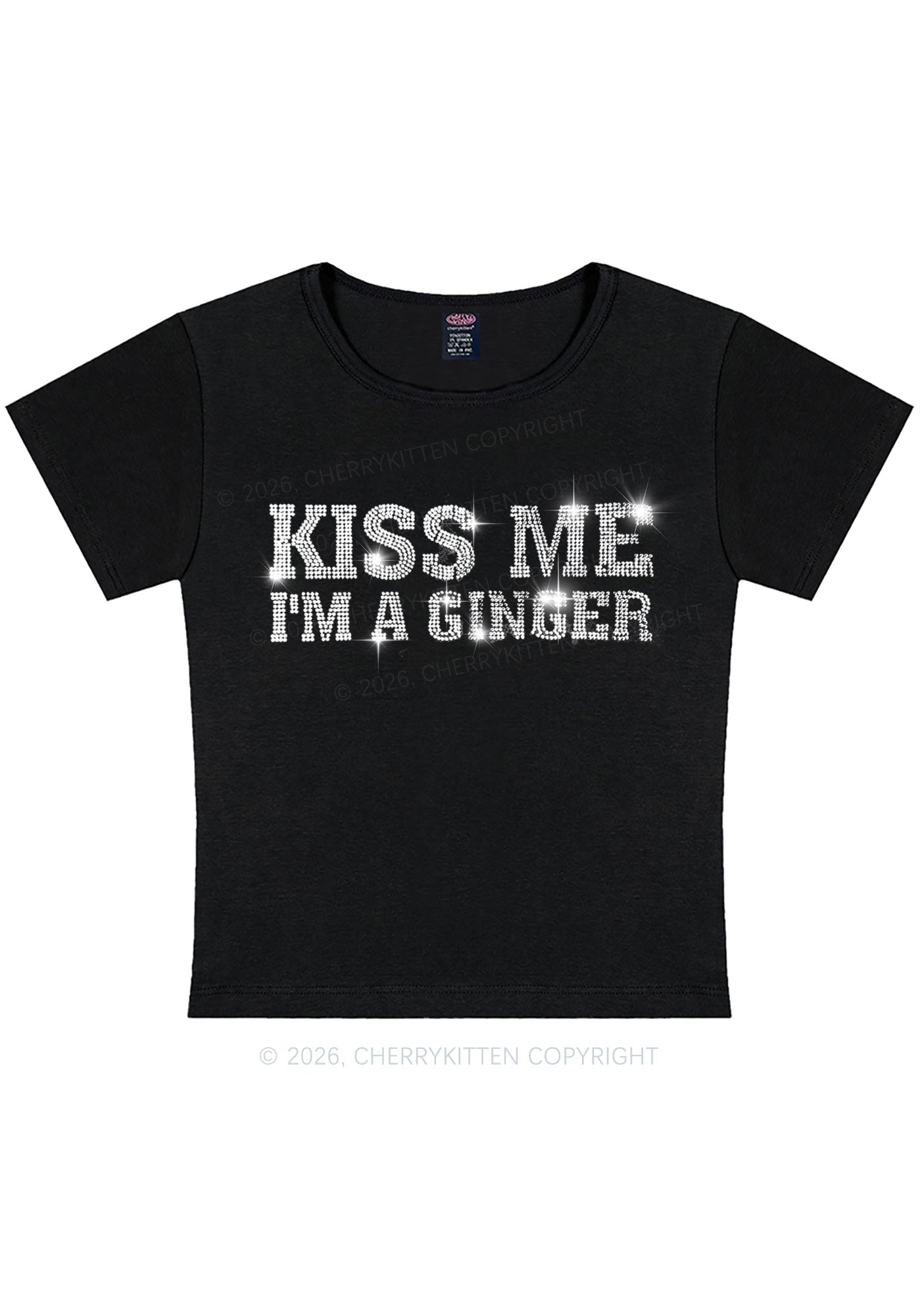 Rhinestone Kiss Me Im Ginger St Patricks Y2K Baby Tee Cherrykitten