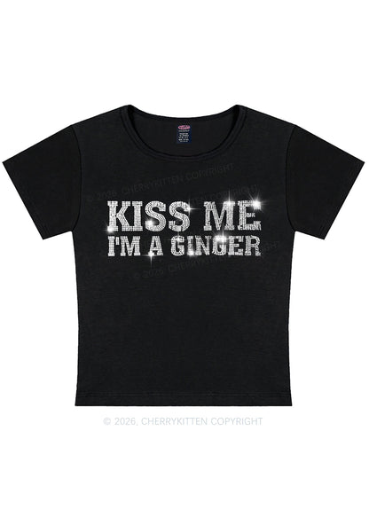 Rhinestone Kiss Me Im Ginger St Patricks Y2K Baby Tee Cherrykitten