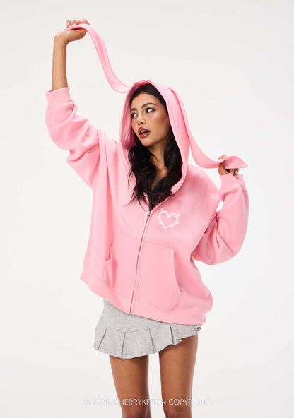 Best Ex Boyfriend Y2K Bunny Ear Zip Hoodie Cherrykitten