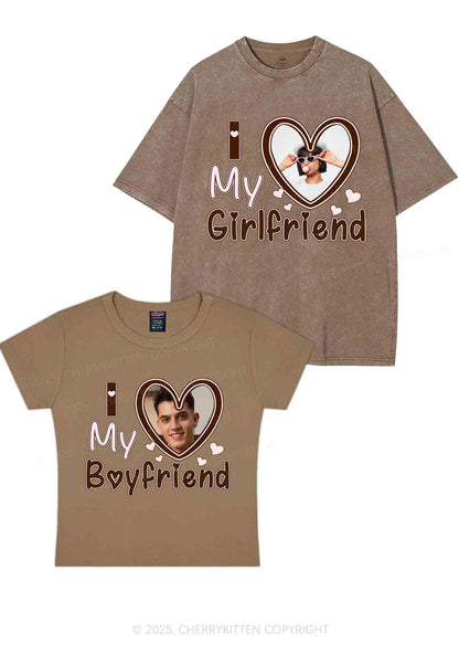 Custom BF GF Brown Heart Y2K Valentine's Day Couple Shirt Cherrykitten