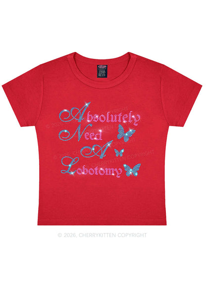 Rhinestone Absolutely Need A Lobotomy Y2K Baby Tee Cherrykitten