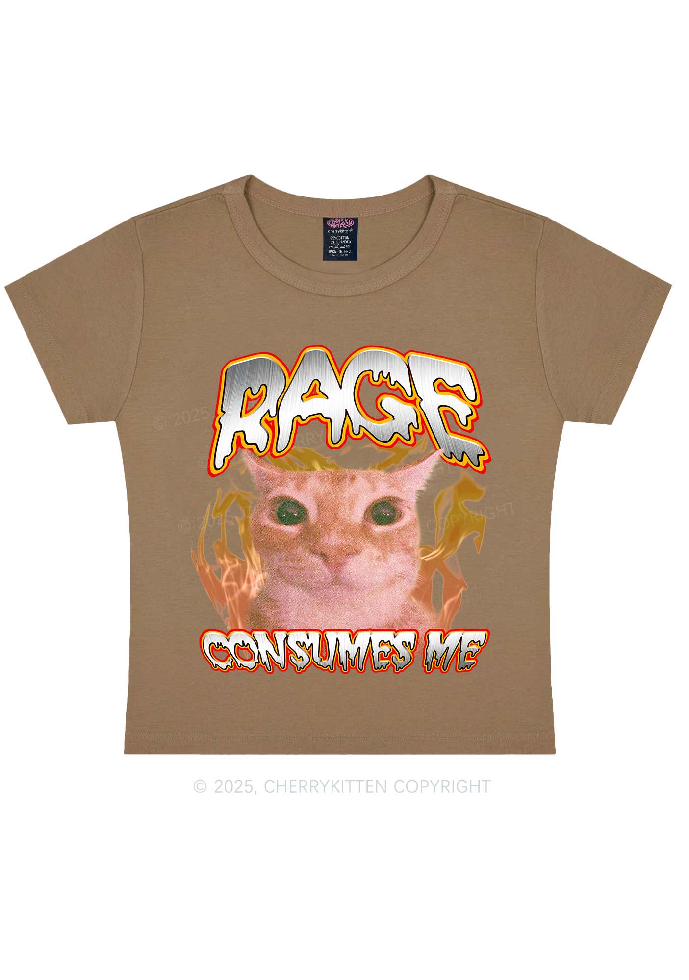 Rage Consumes Me Cat Y2K Baby Tee Cherrykitten