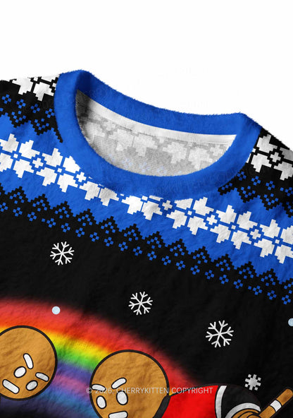 Blue Hockey Gingerbread Man Y2K Knit Sweatshirt Cherrykitten