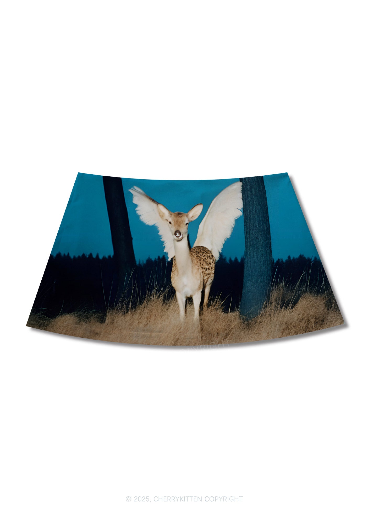 Winged Deer Y2K Print Mini Skirt Cherrykitten