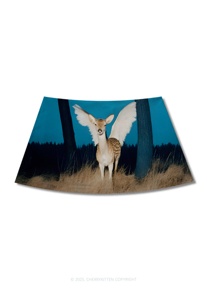 Winged Deer Y2K Print Mini Skirt Cherrykitten