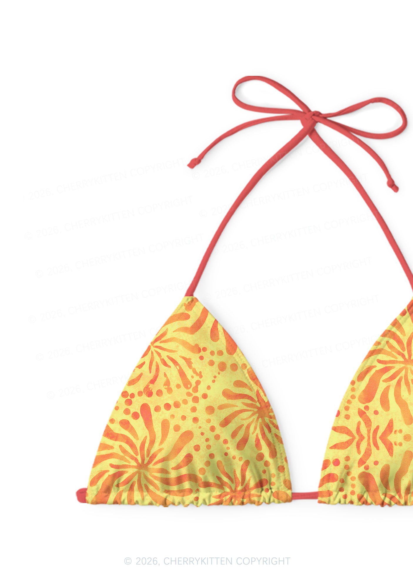 Orange Sunburst Floral Y2K Print Bikini Set Cherrykitten