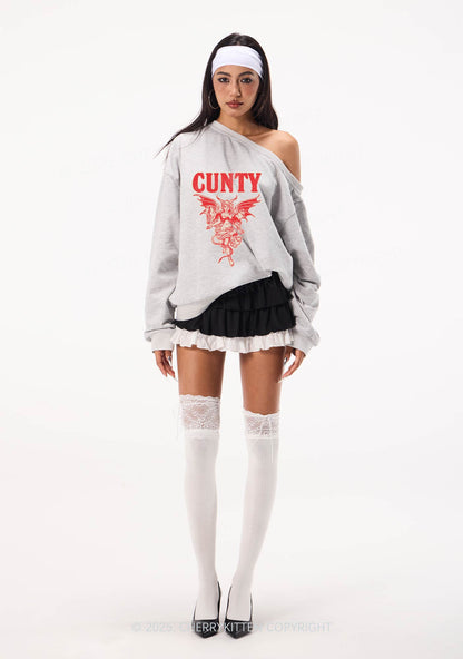 Cunty Satan Y2K Off Shoulder Sweatshirts Cherrykitten