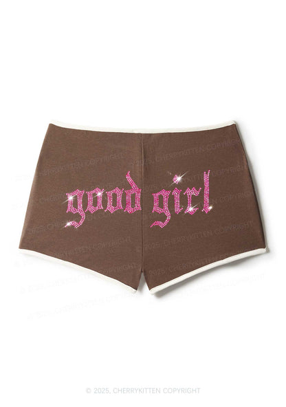 Rhinestone Good Girl Y2K Booty Shorts Cherrykitten