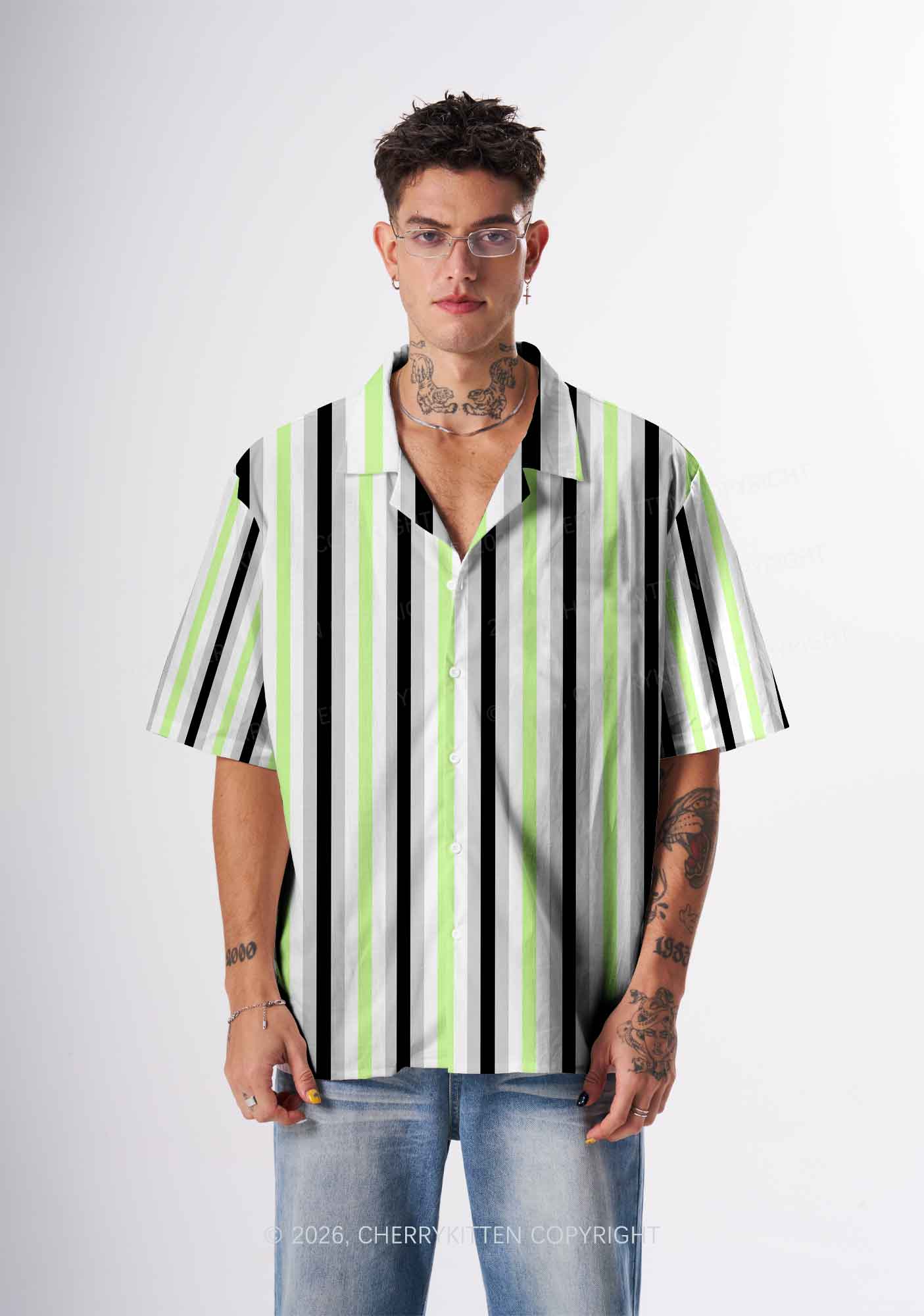 Agender Flag Pride Y2K Print Hawaiian Shirt Cherrykitten