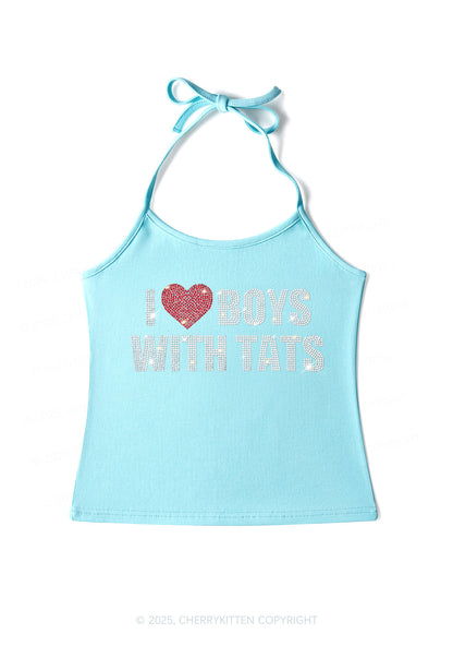 Rhinestone I Love Boys With Tats Y2K Halter Neck Cami Cherrykitten