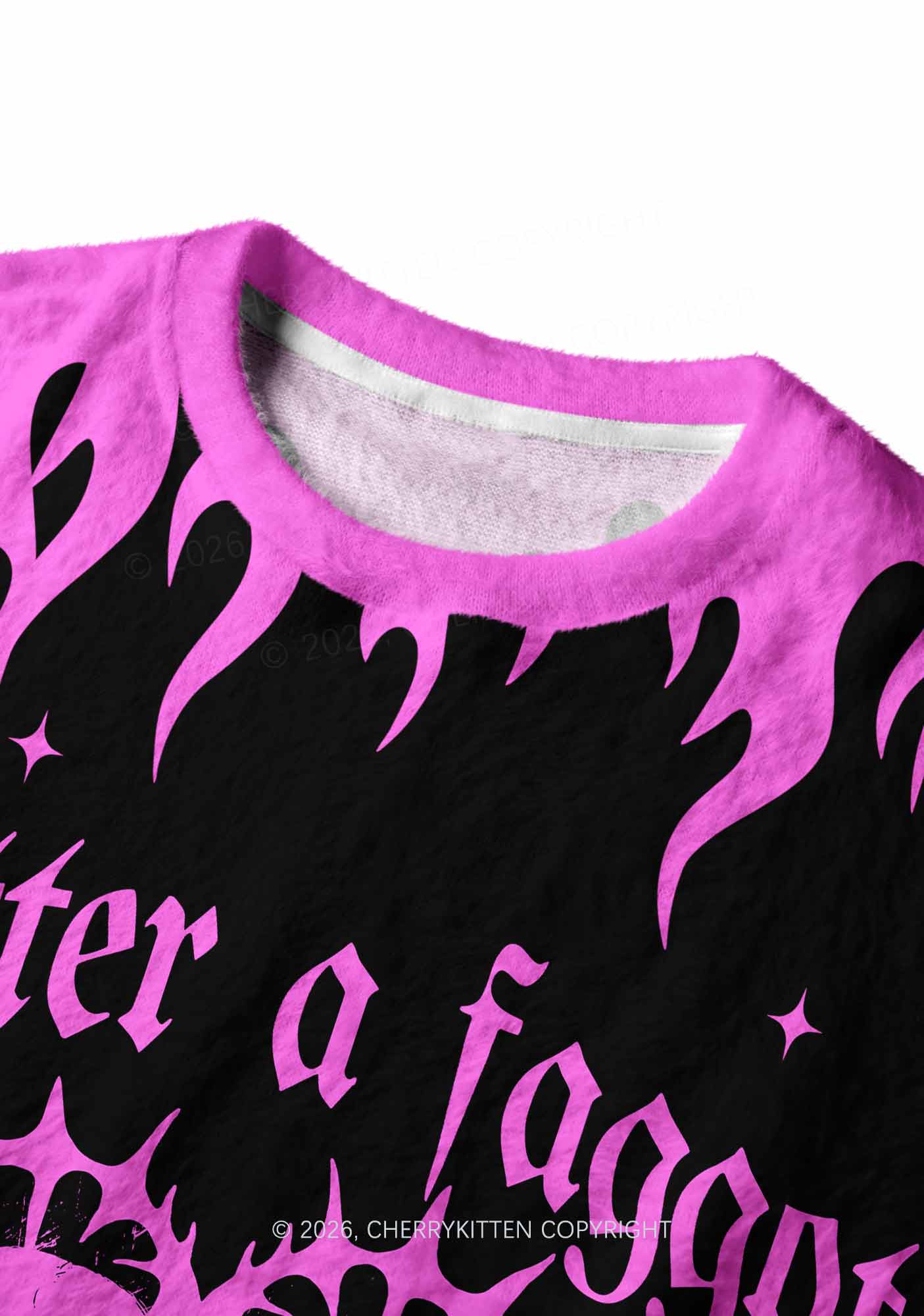 Halloween Hot Pink Better A Faggot Than A Fascist Y2K Knit Sweatshirt Cherrykitten