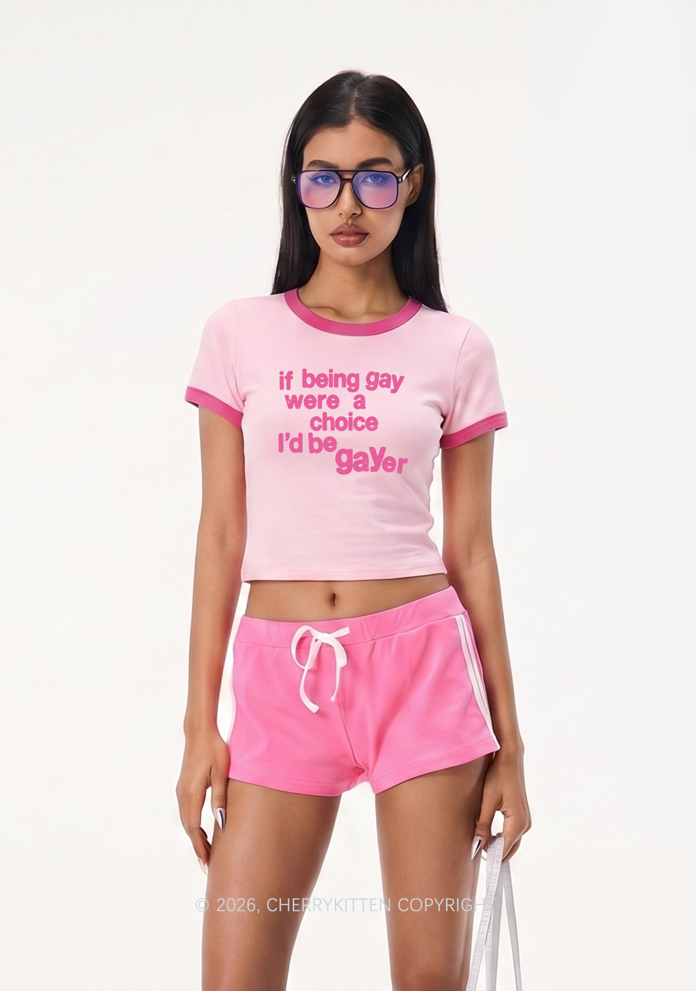 I Would Be Gayer Pride Y2K Ringer Tee Cherrykitten