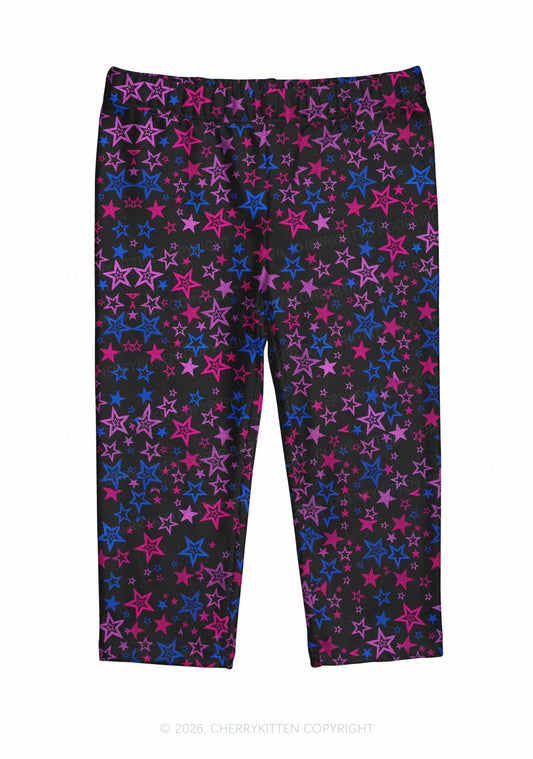 Bisexual Star Pride Y2K Print Capri Pants Cherrykitten