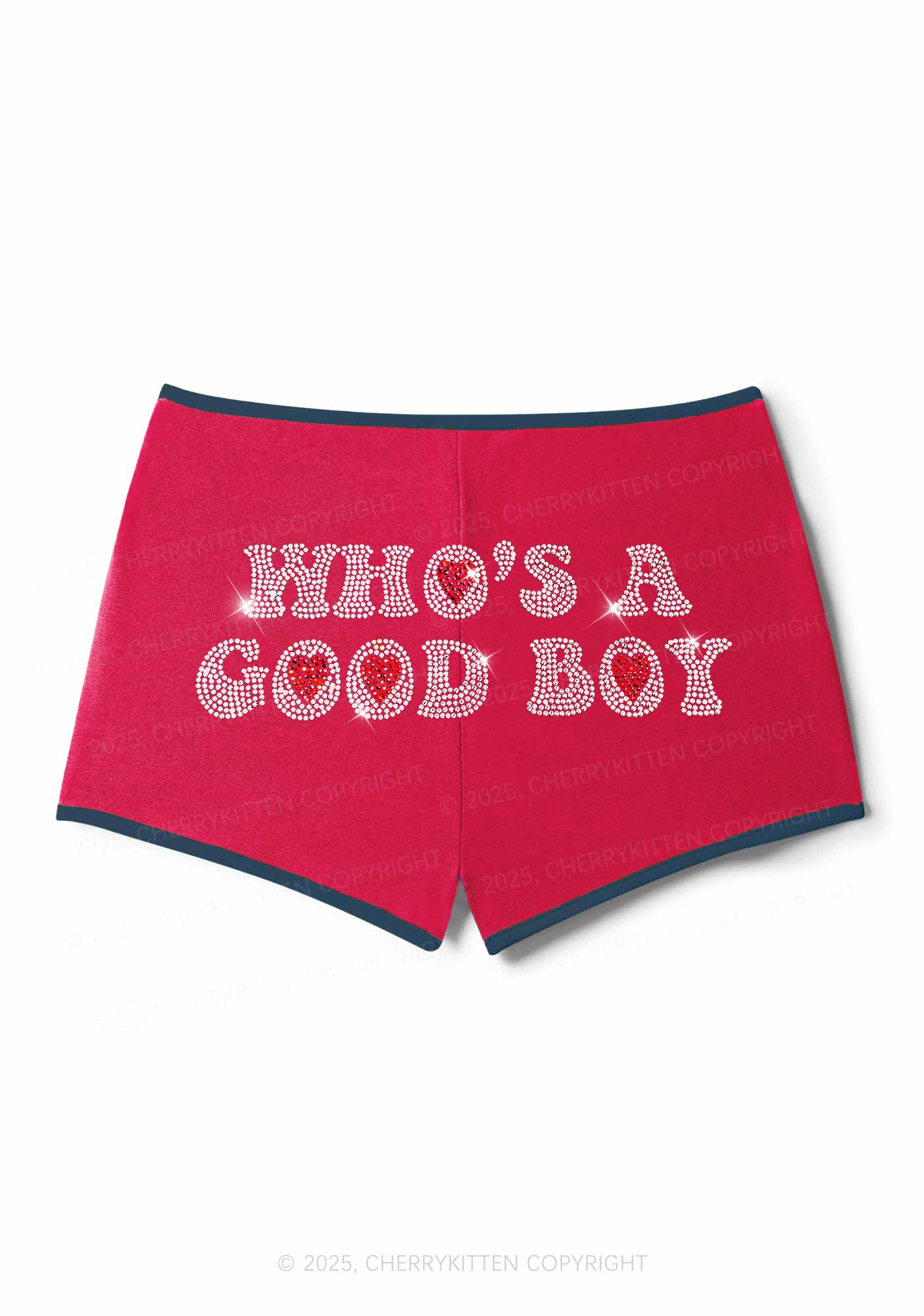 Rhinestone Whos A Good Boy Y2K Booty Shorts Cherrykitten