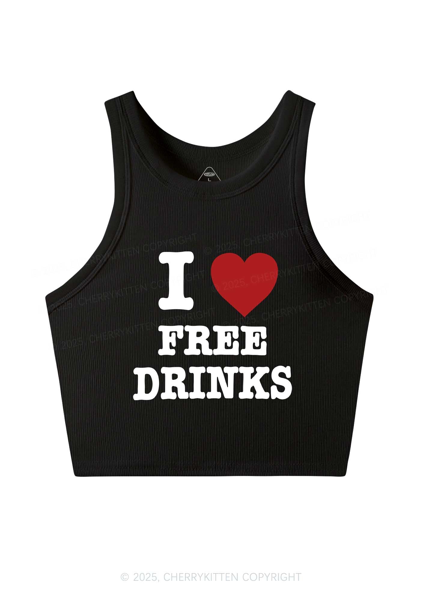 I Love Free Drinks Y2K Crop Tank Top Cherrykitten