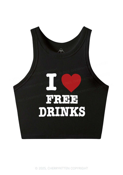 I Love Free Drinks Y2K Crop Tank Top Cherrykitten