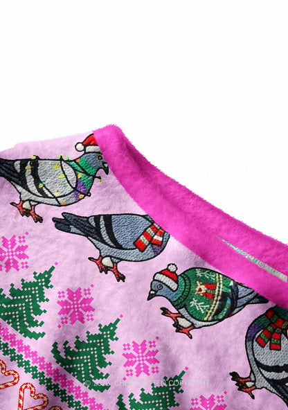 Christmas Pigeon Y2K Off Shoulder Knit Sweatshirt Cherrykitten