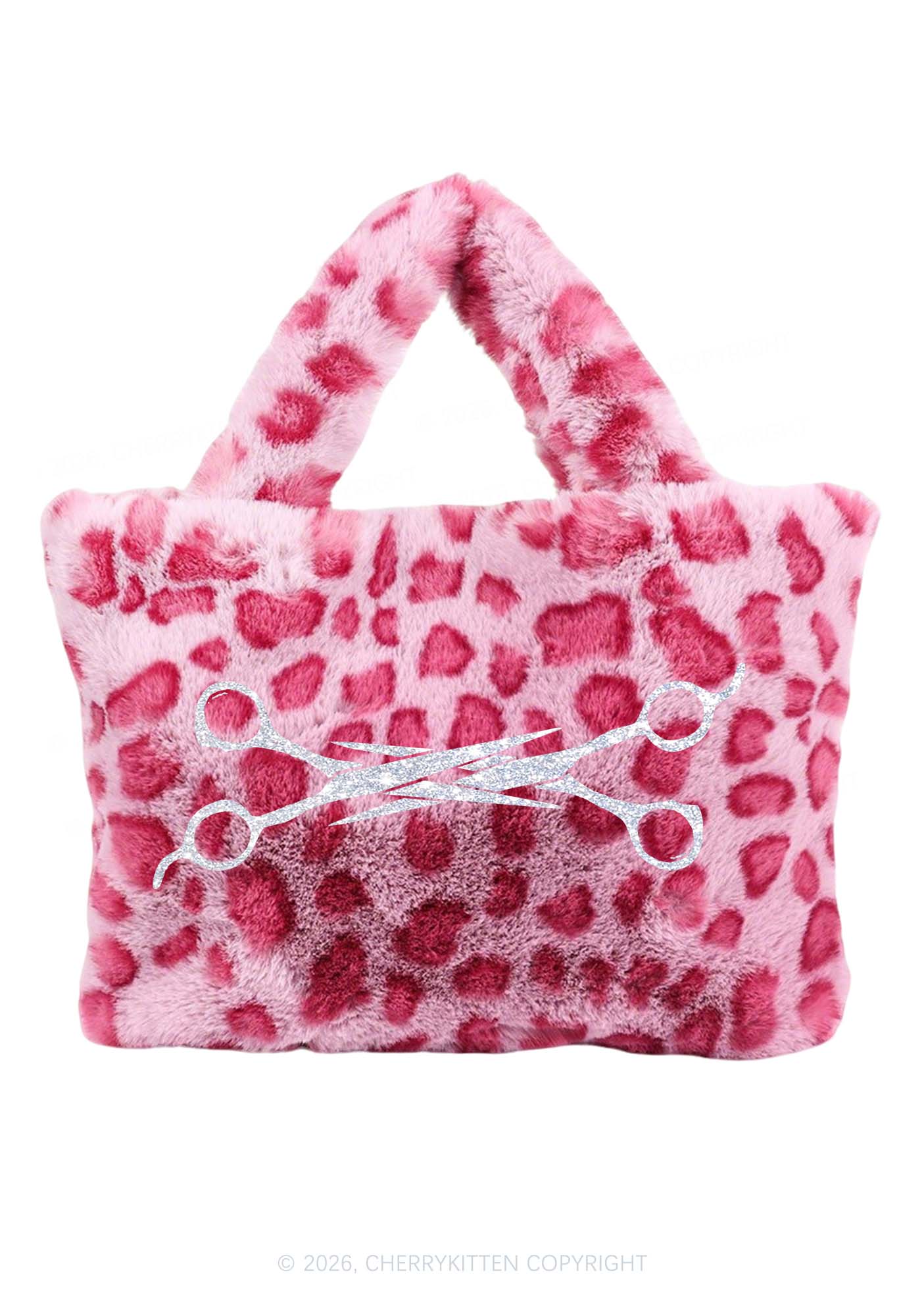Glitter Scissors Y2K Plush Leopard Handbag Cherrykitten