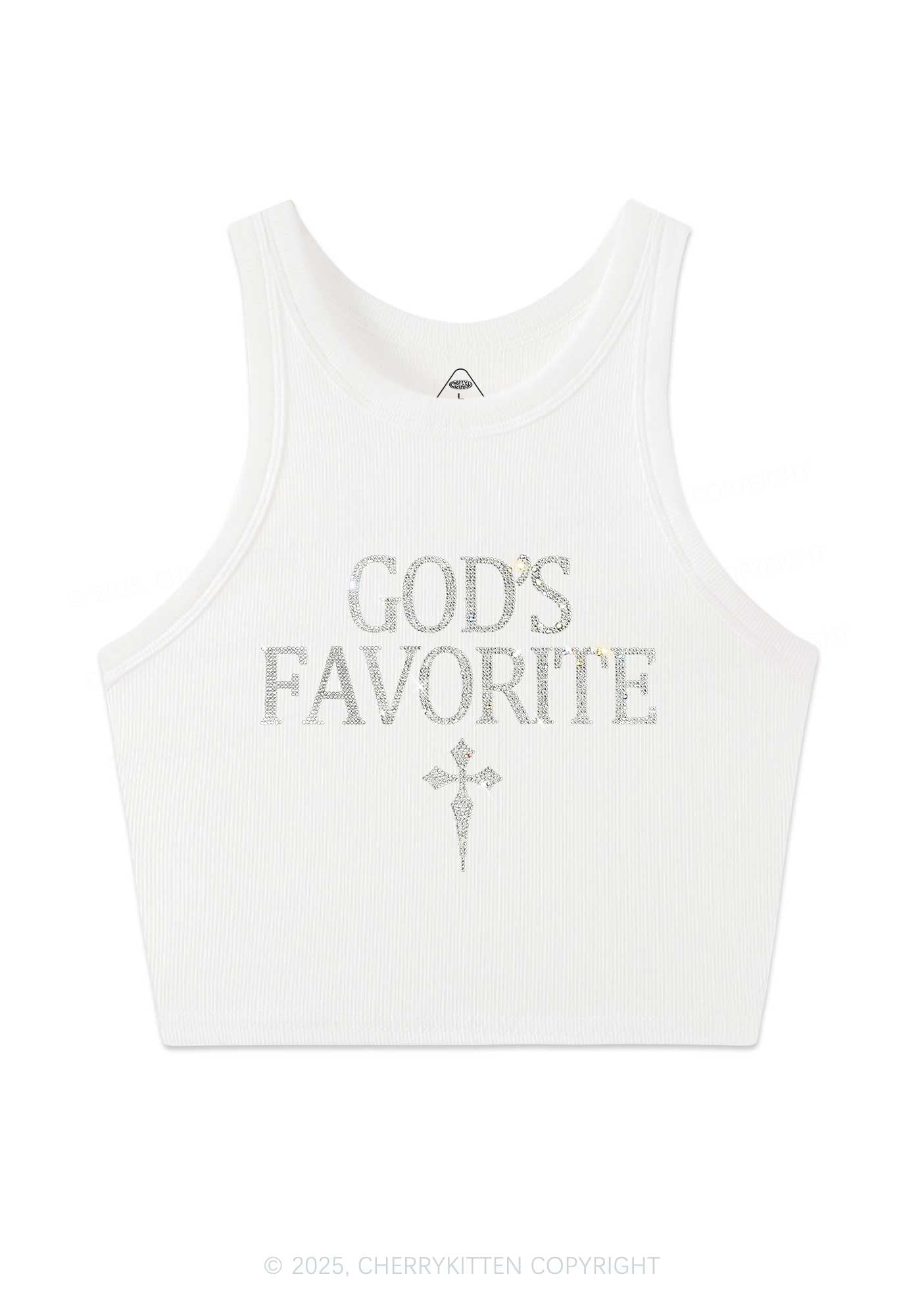 Rhinestone Gods Favorite Y2K Crop Tank Top Cherrykitten