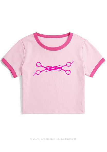 Pink Scissor Pride Y2K Ringer Tee Cherrykitten