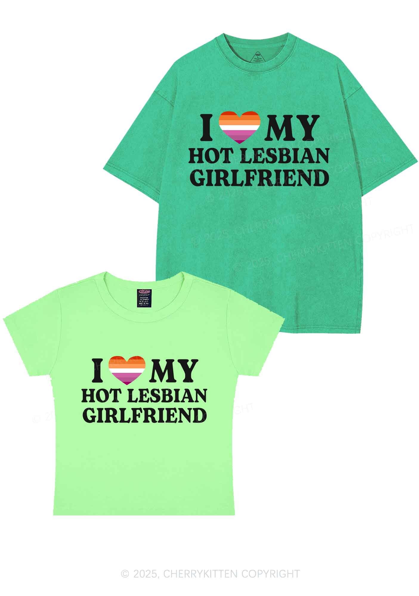 Love My Hot Lesbian GF Y2K Valentine's Day Couple Shirt Cherrykitten