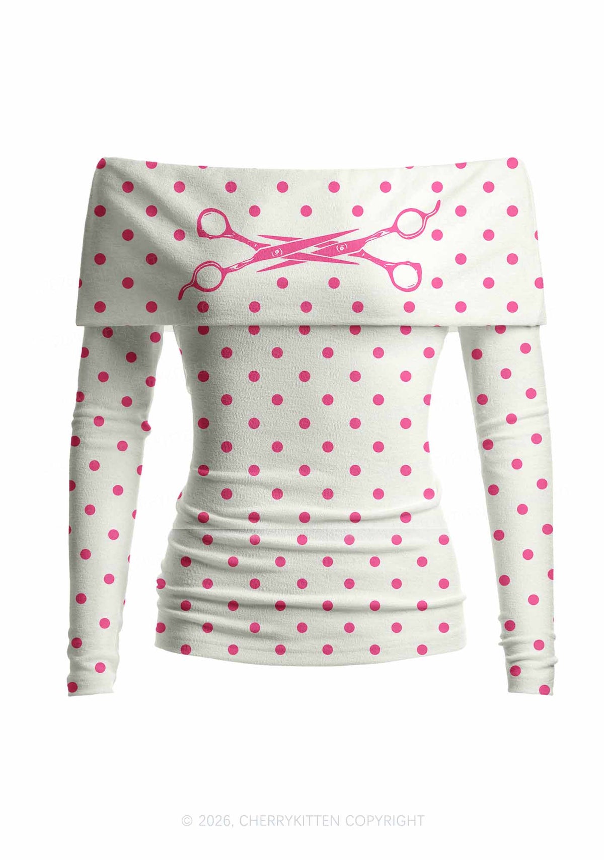 Pink Scissors Pride Y2K Off Shoulder Fold Over Knit Top Cherrykitten