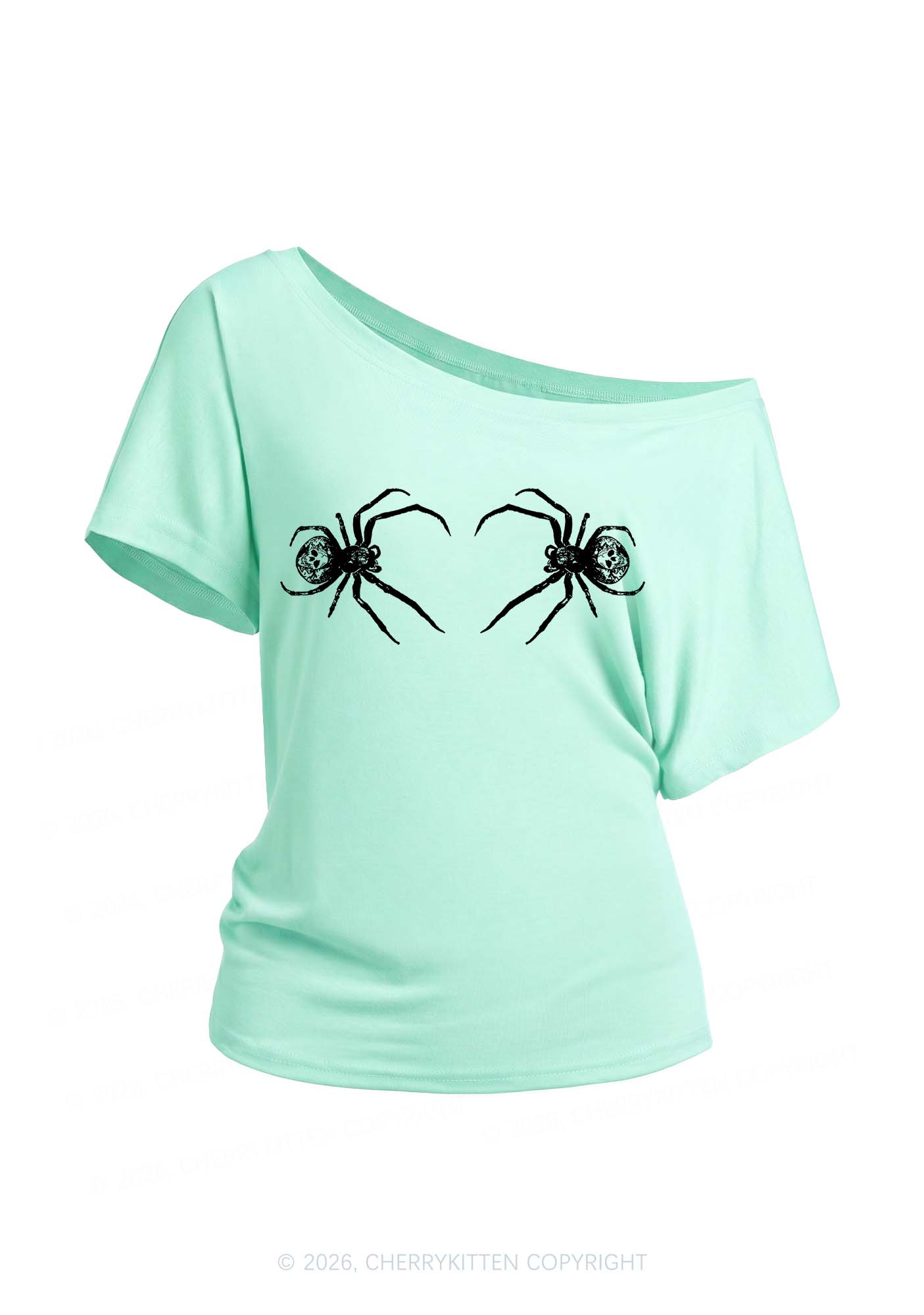 Skull Spider Y2K Off Shoulder Tee Cherrykitten