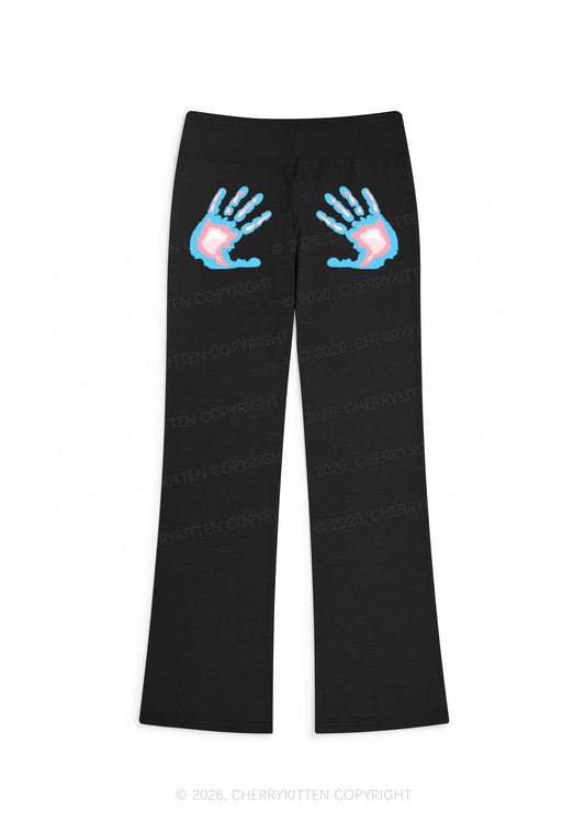 Trans Thermal Hands Pride Y2K Low Rise Drawstring Flare Pants Cherrykitten