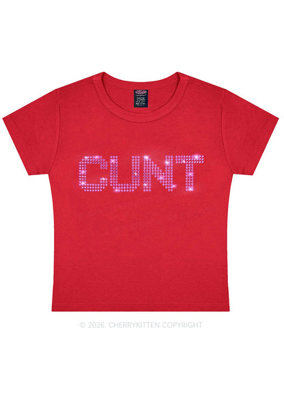Rhinestone Pink Cxxt Y2K Baby Tee Cherrykitten