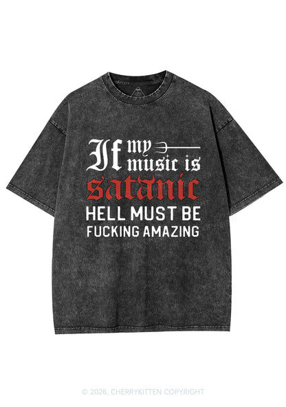 Halloween My Music Is Satanic Y2K Shirts Washed Tee Cherrykitten