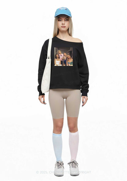 Girl Puzzled Y2K Off Shoulder Sweatshirts Cherrykitten