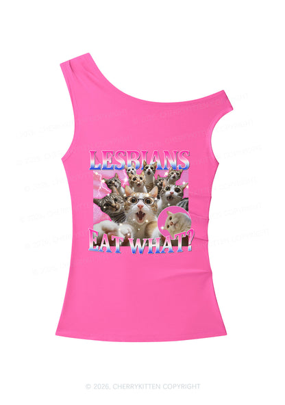 Lesbians Eat What Cat Pride Y2K Off Shoulder Tank Top Cherrykitten