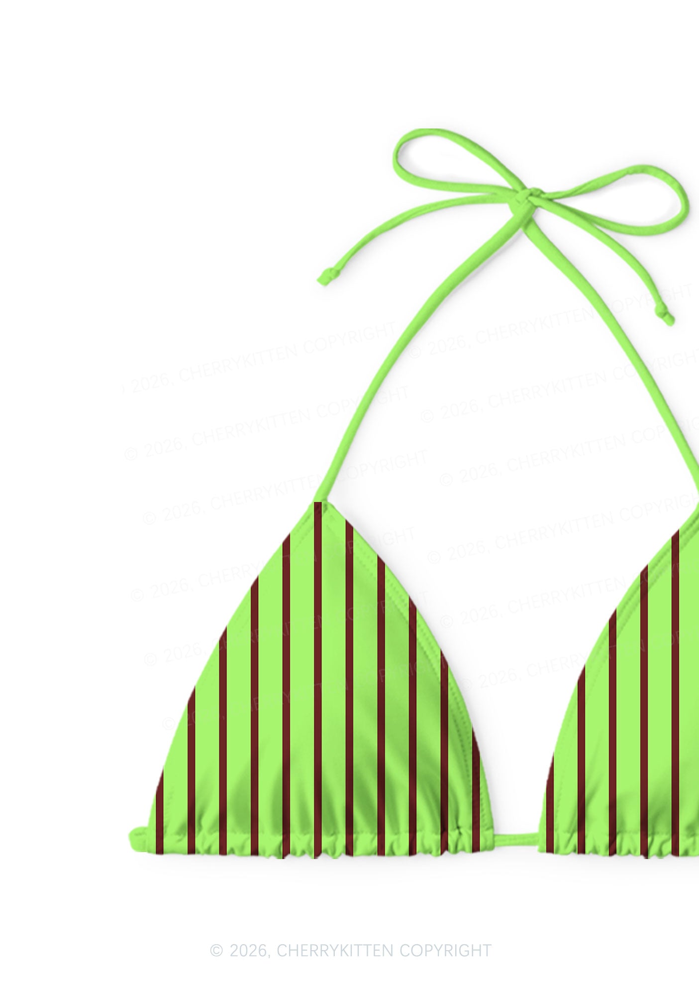 Green Brown Stripes Y2K Print Bikini Set Cherrykitten