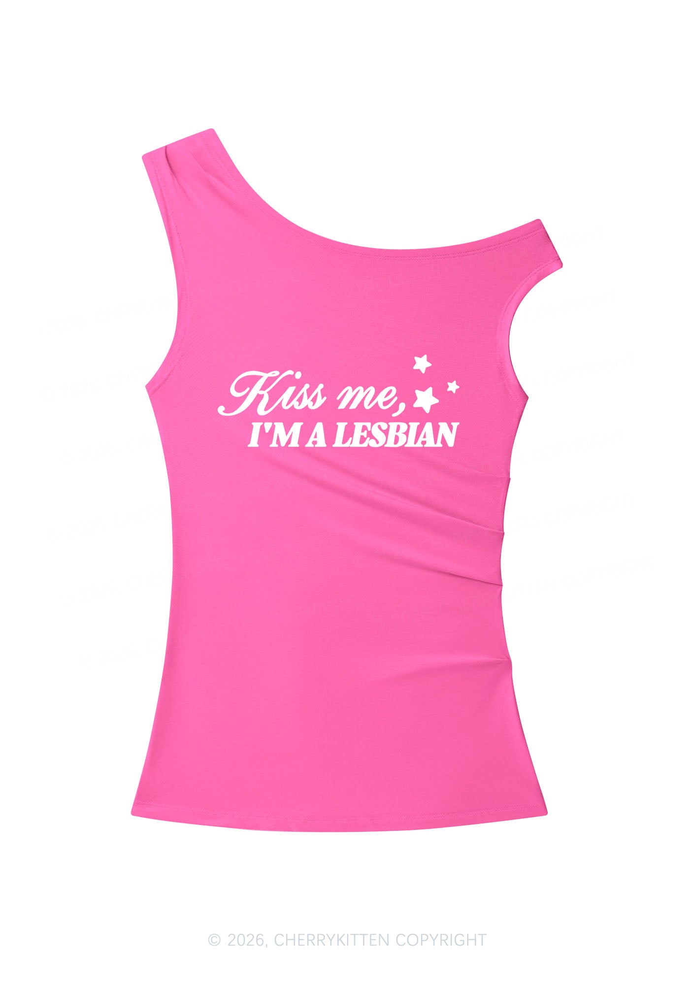 Kiss Me Im Lesbian Pride Y2K Off Shoulder Tank Top Cherrykitten