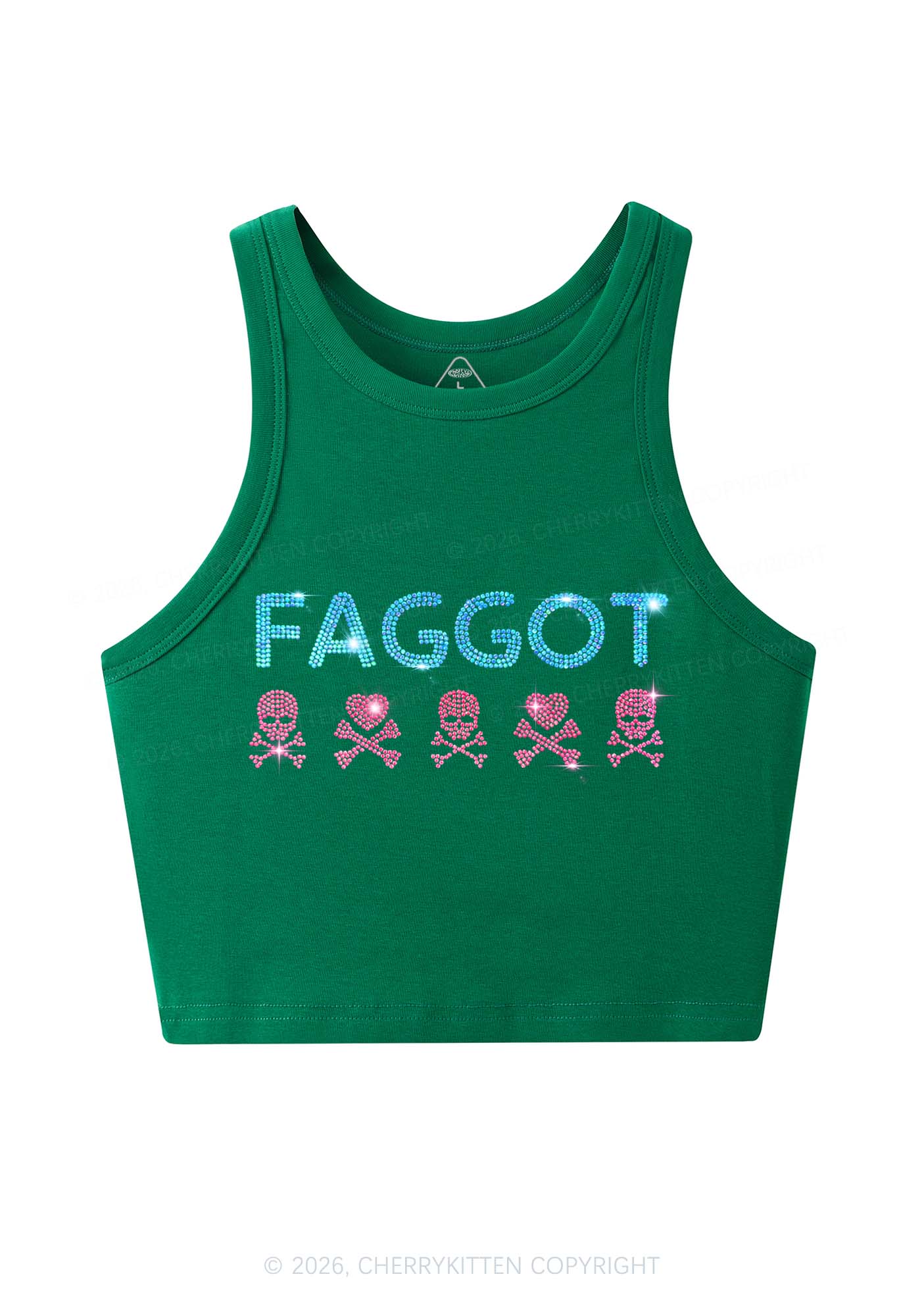 Rhinestone Faggot Skull Pride Y2K Crop Tank Top Cherrykitten