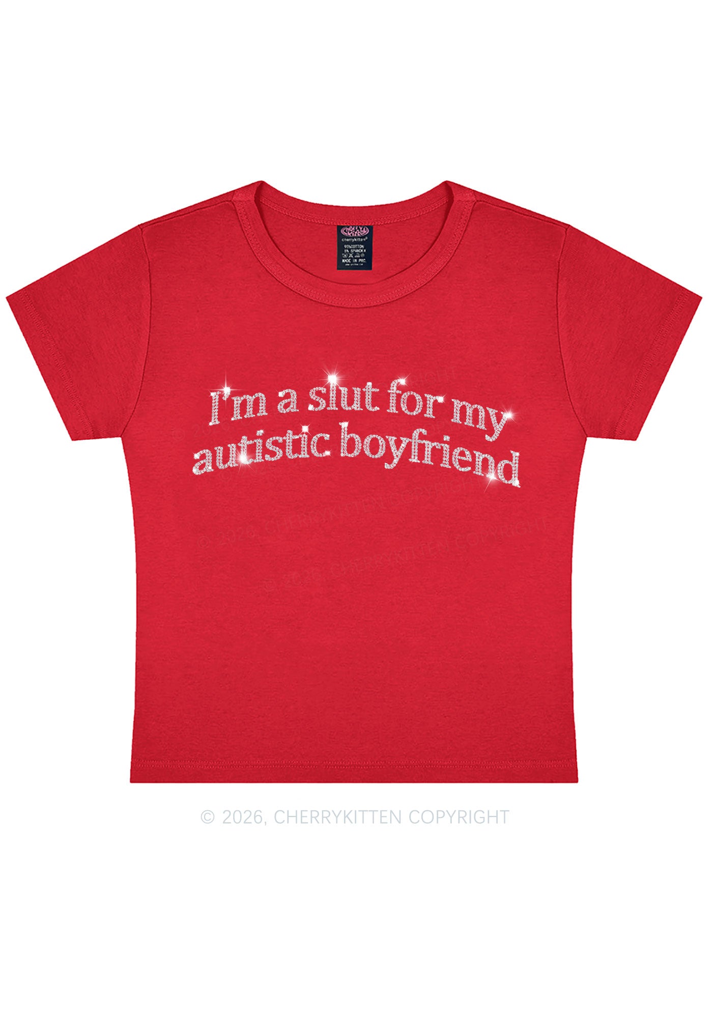 Rhinestone Slxt For My Autistic BF Y2K Baby Tee Cherrykitten