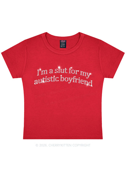 Rhinestone Slxt For My Autistic BF Y2K Baby Tee Cherrykitten